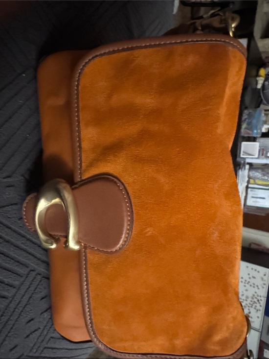 Handbags - Suede & Leather Shoulder Bag in Burnt Orange